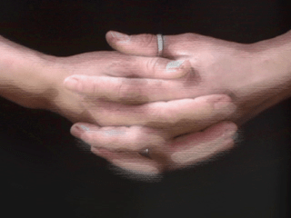 A digital composite image consisting of two hands holding each other in several slightly different positions.